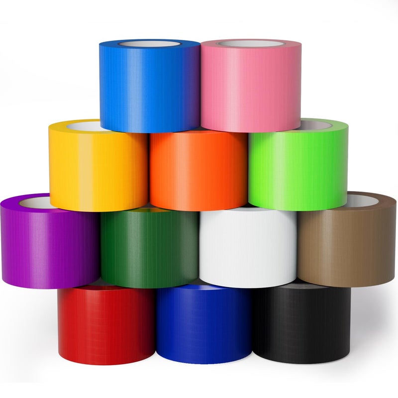 SWRT 12-Pack Rainbow Colored Duct Tape 10 Yards x 2 Inch Heavy Duty, Waterproof Color Duct Tape Tear by Hand, Strong Adhesion No Residue for DIY, Packing, Marking and Arts & Crafts - Image 1